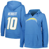 Justin Herbert Los Angeles Chargers Profile Women's Plus Size Player Name & Number Pullover Hoodie Powder Blue | NFL