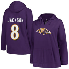 Lamar Jackson Baltimore Ravens Profile Women's Plus Size Player Name & Number Pullover Hoodie Purple | NFL