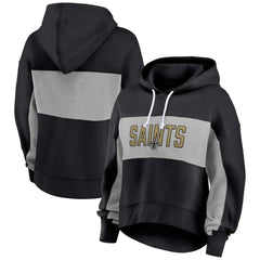 New Orleans Saints Women's Filled Stat Sheet Lighweight Modest Crop Hoodie Black | Fanatics