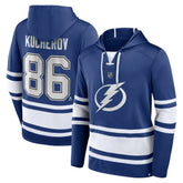 Nikita Kucherov Tampa Bay Lightning Fanatics Name & Number Lace-Up Pullover Hoodie - Blue - NHL