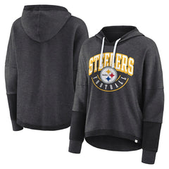 Pittsburgh Steelers Women's Lightewight Modest Crop Lounge Helmet Arch Pullover Hoodie Charcoal | Fanatics