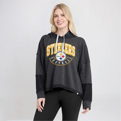 Pittsburgh Steelers Women's Lightewight Modest Crop Lounge Helmet Arch Pullover Hoodie Charcoal | Fanatics