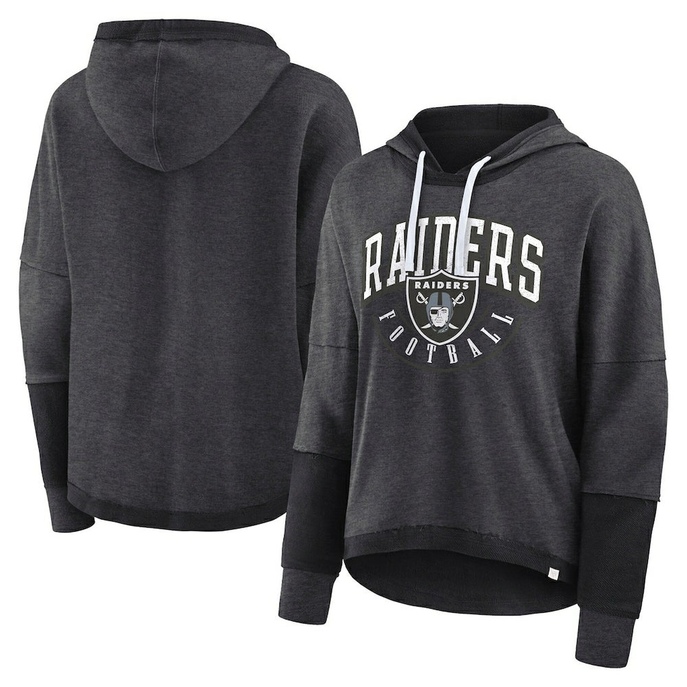 Las Vegas Raiders Women's Lightewight Modest Crop Lounge Helmet Arch Pullover Hoodie Charcoal | Fanatics