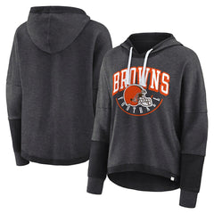 Cleveland Browns Women's Lightewight Modest Crop Lounge Helmet Arch Pullover Hoodie Charcoal | Fanatics
