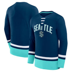 Seattle Kraken Fanatics Back Pass Lace-Up Long Sleeve T-Shirt - Deep Sea Blue - NHL