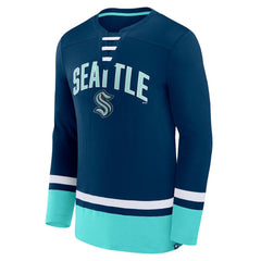 Seattle Kraken Fanatics Back Pass Lace-Up Long Sleeve T-Shirt - Deep Sea Blue - NHL