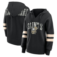 New Orleans Saints Women's Bold Move Dolman V-Neck Hip HIp Hoodie Black | Fanatics