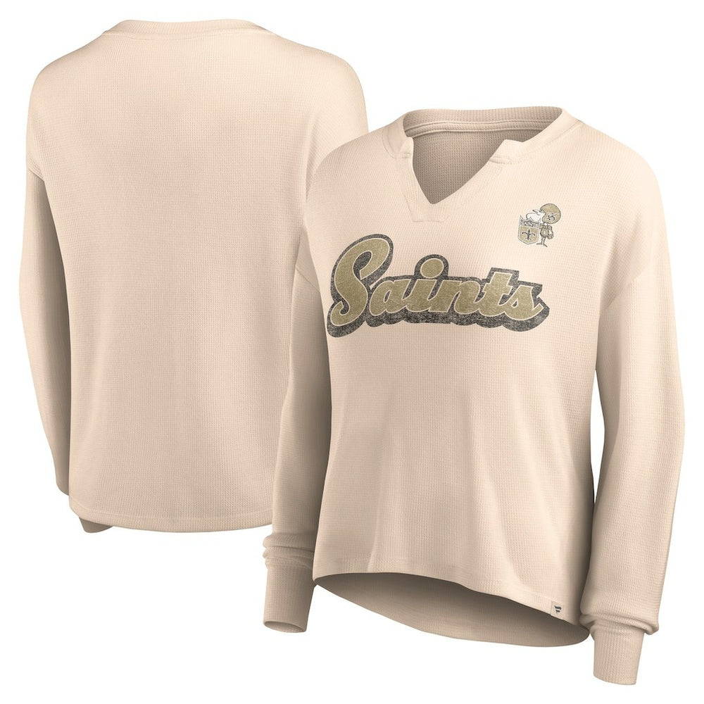 New Orleans Saints Women's Go For It Notch Neck Waffle Knit Lightweight Long Sleeve T-Shirt Tan | Fanatics