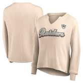Las Vegas Raiders Women's Go For It Notch Neck Waffle Knit Lightweight Long Sleeve T-Shirt Tan | Fanatics