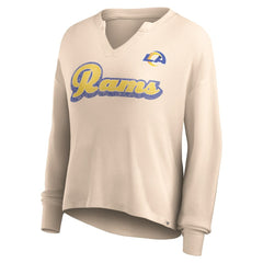 Los Angeles Rams Women's Go For It Notch Neck Waffle Knit Lightweight Long Sleeve T-Shirt Tan | Fanatics