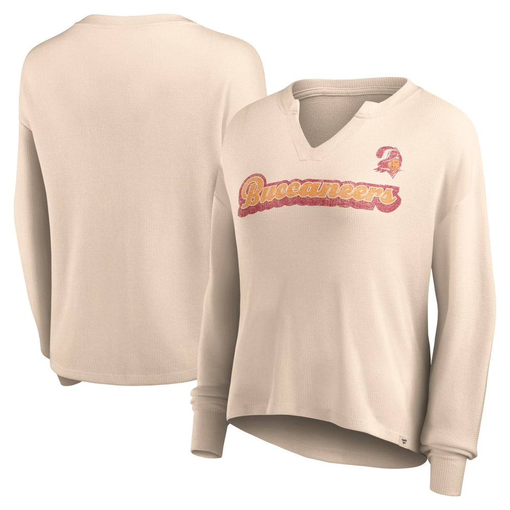 Tampa Bay Buccaneers Women's Go For It Notch Neck Waffle Knit Lightweight Long Sleeve T-Shirt Tan | Fanatics