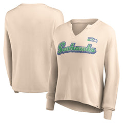 Seattle Seahawks Women's Go For It Notch Neck Waffle Knit Lightweight Long Sleeve T-Shirt Tan | Fanatics