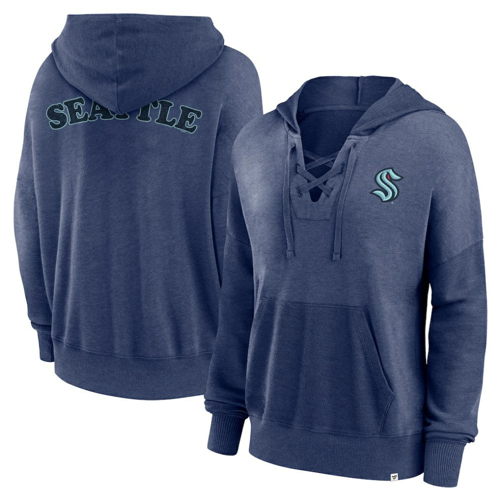 Seattle Kraken Fanatics Women's Breakout Lace-Up Pullover Hoodie - Navy - NHL