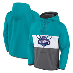 Charlotte Hornets Anorak Flagrant Foul Color-Block Raglan Hoodie Half-Zip Jacket Teal/Gray - NBA