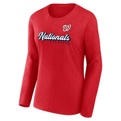 Washington Nationals Fanatics Women's Run The Bases Long Sleeve T-Shirt & Cuffed Knit Hat with Pom Combo Set - MLB