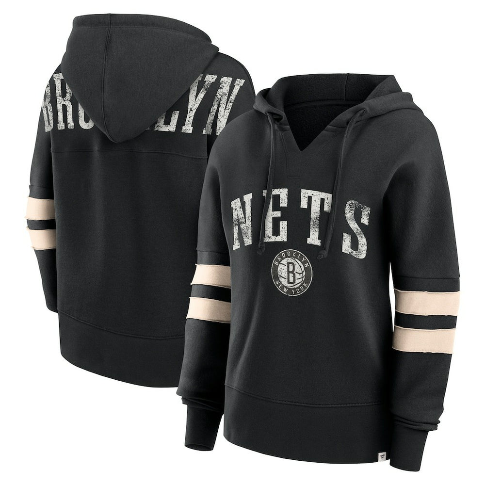 Brooklyn Nets Women's Bold Move Dolman V-Neck High Hip Hoodie Black - NBA