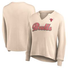 Chicago Bulls Women's Go For It Long Sleeve Notch Neck T-Shirt Tan - NBA