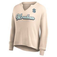Seattle Kraken Fanatics Women's Go For It Notch Neck Waffle Knit Long Sleeve T-Shirt - Oatmeal - NHL