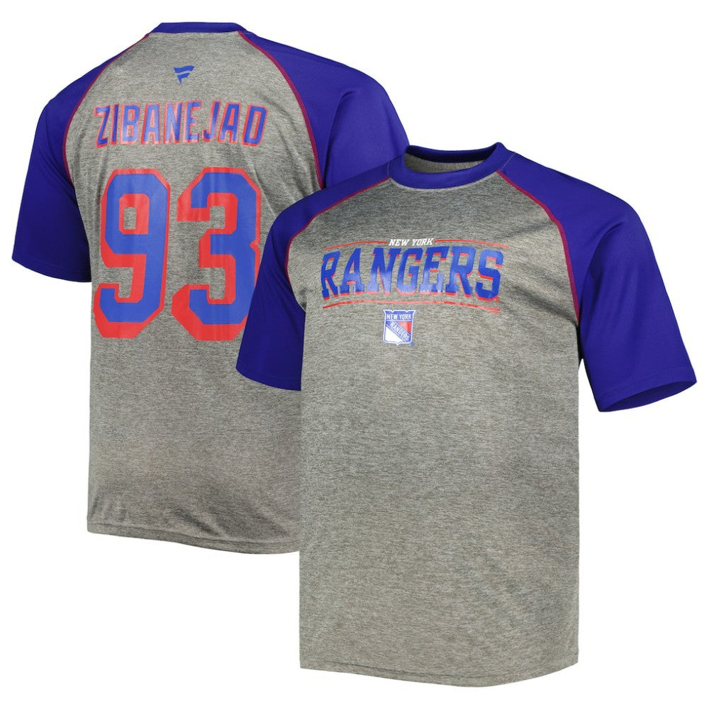 Mika Zibanejad New York Rangers Fanatics Big & Tall Contrast Raglan Name & Number T-Shirt - Heather Gray/Blue - NHL