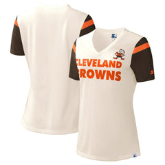 Cleveland Browns Starter Women's Kick Start V-Neck T-Shirt Cream | NFL