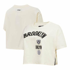 Brooklyn Nets Pro Standard Women's Retro Classic Cropped Boxy T-Shirt Cream - NBA