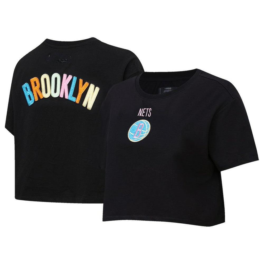 Brooklyn Nets Pro Standard Women's Washed Neon Cropped Boxy T-Shirt Black - NBA