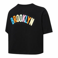 Brooklyn Nets Pro Standard Women's Washed Neon Cropped Boxy T-Shirt Black - NBA