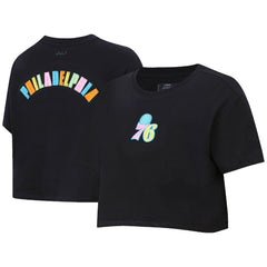 Philadelphia 76ers Pro Standard Women's Washed Neon Cropped Boxy T-Shirt Black - NBA