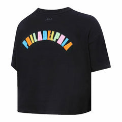 Philadelphia 76ers Pro Standard Women's Washed Neon Cropped Boxy T-Shirt Black - NBA