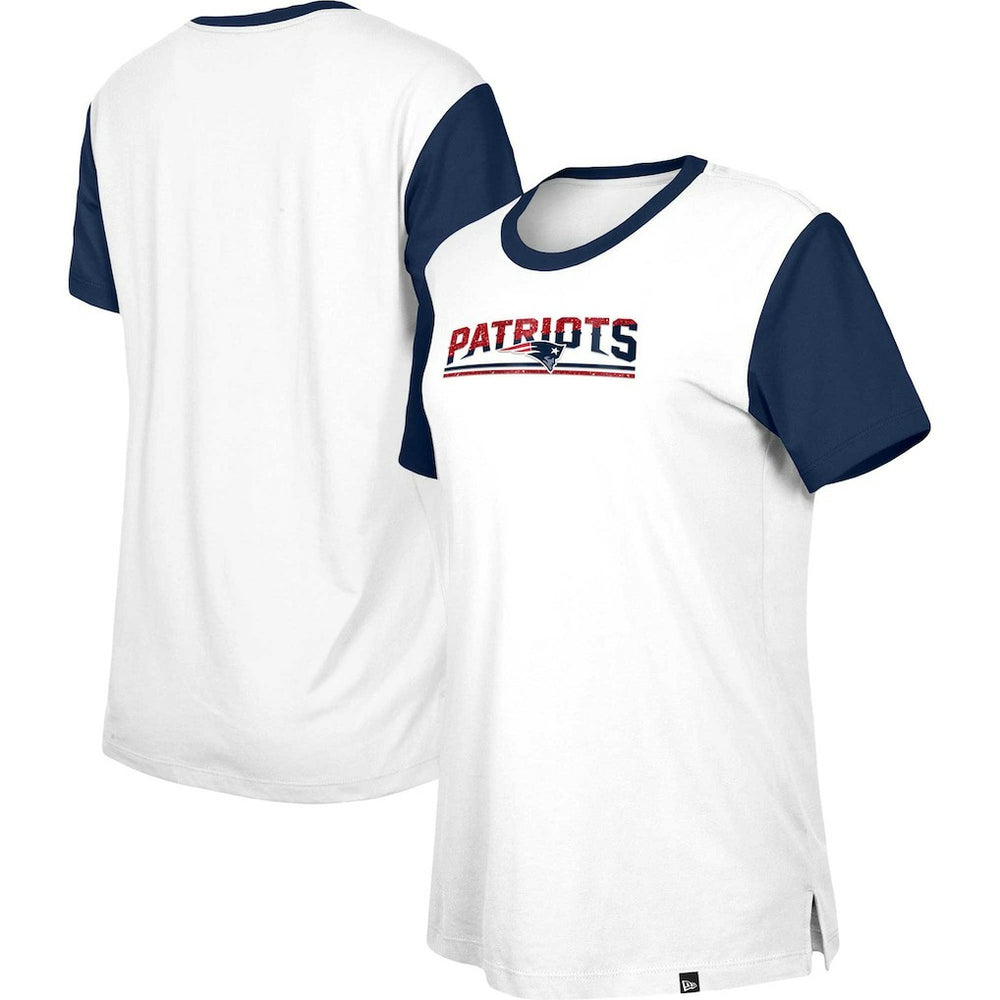 New England Patriots New Era Women's Third Down Colorblock T-Shirt White/Navy | NFL