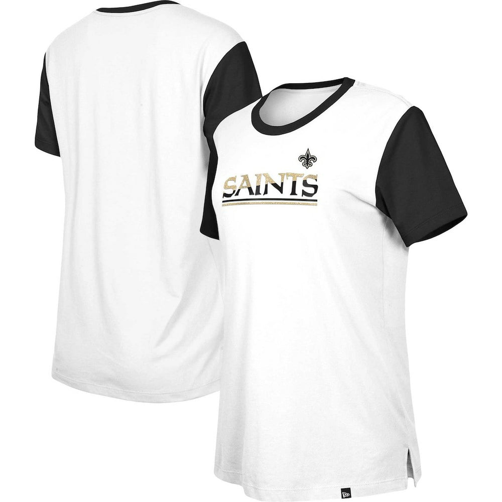 New Orleans Saints New Era Women's Third Down Colorblock T-Shirt White/Black | NFL