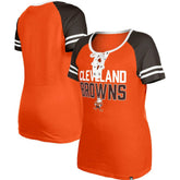Cleveland Browns New Era Women's Throwback Raglan Lace-Up T-Shirt Orange | NFL