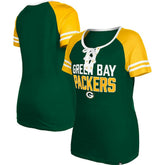 Green Bay Packers New Era Women's Raglan Lace-Up T-Shirt Green | NFL