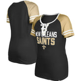 New Orleans Saints New Era Women's Raglan Lace-Up T-Shirt Black | NFL