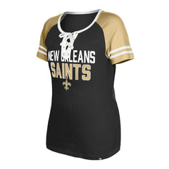 New Orleans Saints New Era Women's Raglan Lace-Up T-Shirt Black | NFL