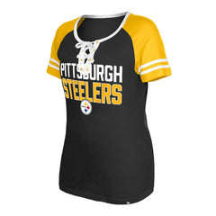 Pittsburgh Steelers New Era Women's Raglan Lace-Up T-Shirt Black | NFL