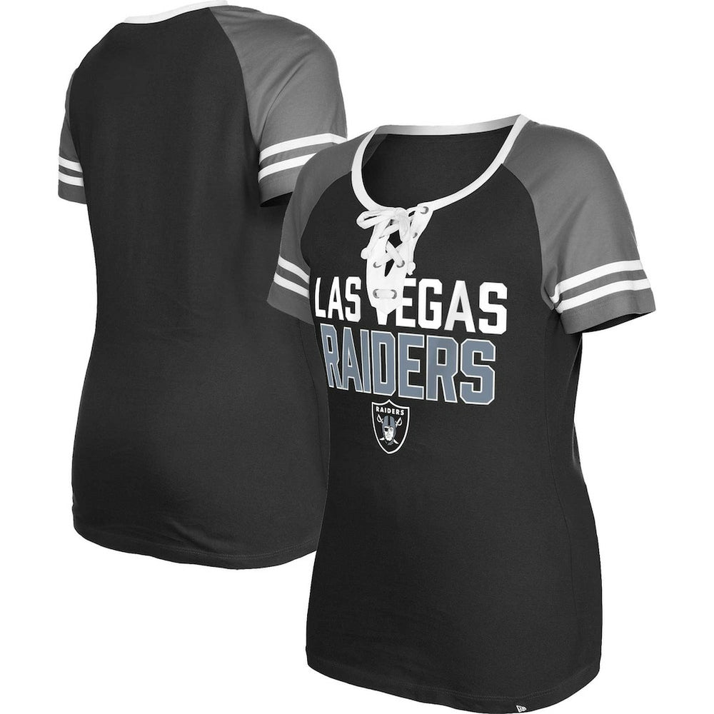 Las Vegas Raiders New Era Women's Raglan Lace-Up T-Shirt Black | NFL