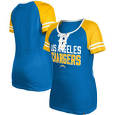 Los Angeles Chargers New Era Women's Raglan Lace-Up T-Shirt Powder Blue | NFL