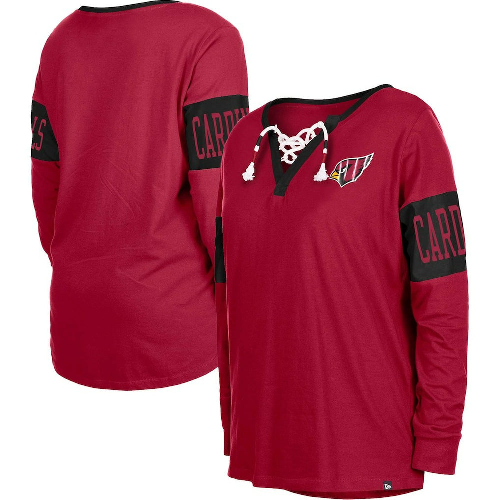 Arizona Cardinals New Era Women's Lace-Up Notch Neck Long Sleeve T-Shirt Cardinal | NFL