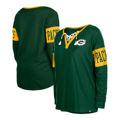 Green Bay Packers New Era Women's Lace-Up Notch Neck Long Sleeve T-Shirt Green | NFL