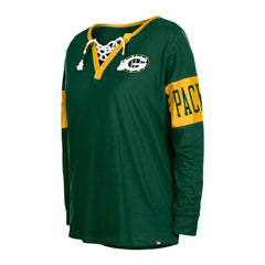 Green Bay Packers New Era Women's Lace-Up Notch Neck Long Sleeve T-Shirt Green | NFL