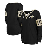 New Orleans Saints New Era Women's Lace-Up Notch Neck Long Sleeve T-Shirt Black | NFL