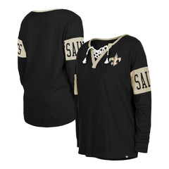 New Orleans Saints New Era Women's Lace-Up Notch Neck Long Sleeve T-Shirt Black | NFL
