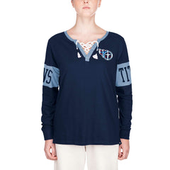 Tennessee Titans New Era Women's Lace-Up Notch Neck Long Sleeve T-Shirt Navy | NFL