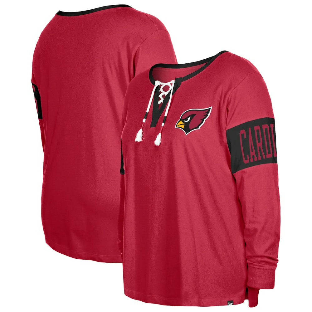 Arizona Cardinals New Era Women's Plus Size Lace-Up Notch Neck Long Sleeve T-Shirt Cardinal | NFL