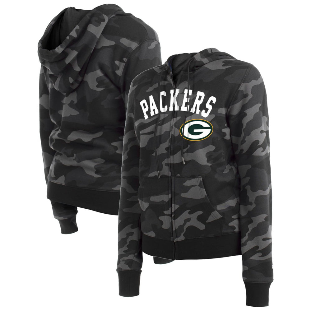 Green Bay Packers New Era Women's Camo Full-Zip Hoodie Black | NFL