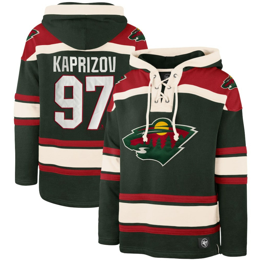 Kirill Kaprizov Minnesota Wild '47 Player Name & Number Lacer Pullover Hoodie - Green - NHL