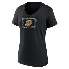 San Francisco 49ers Women's Sugar Skull V-Neck T-Shirt Black | NFL
