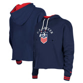 USWNT 5th & Ocean by New Era Women's Athleisure Cropped Fleece Pullover Hoodie Navy | New Era