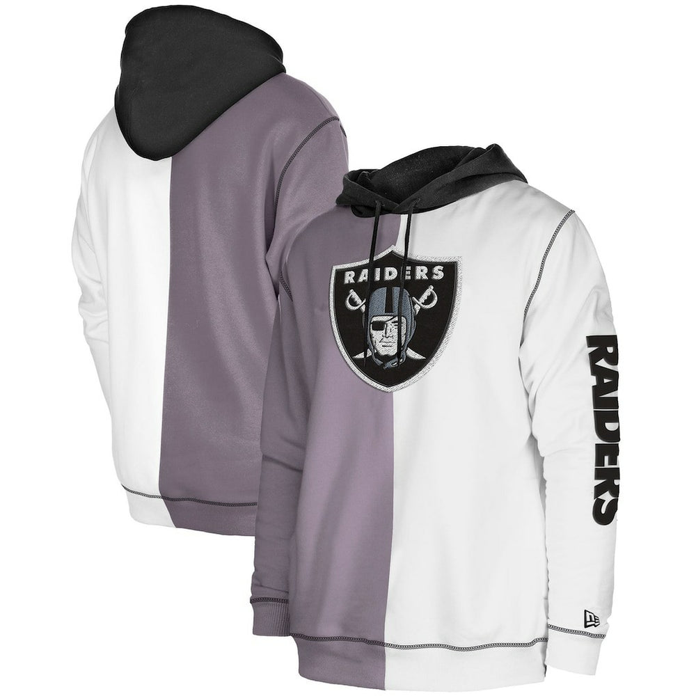 Las Vegas Raiders New Era Third Down Split Raglan Pullover Hoodie Silver/White | NFL